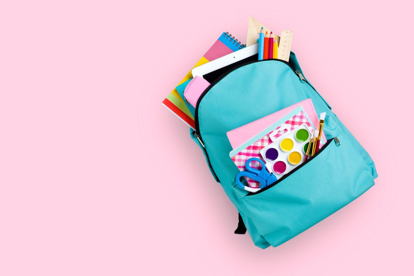 A school backpack with supplies.